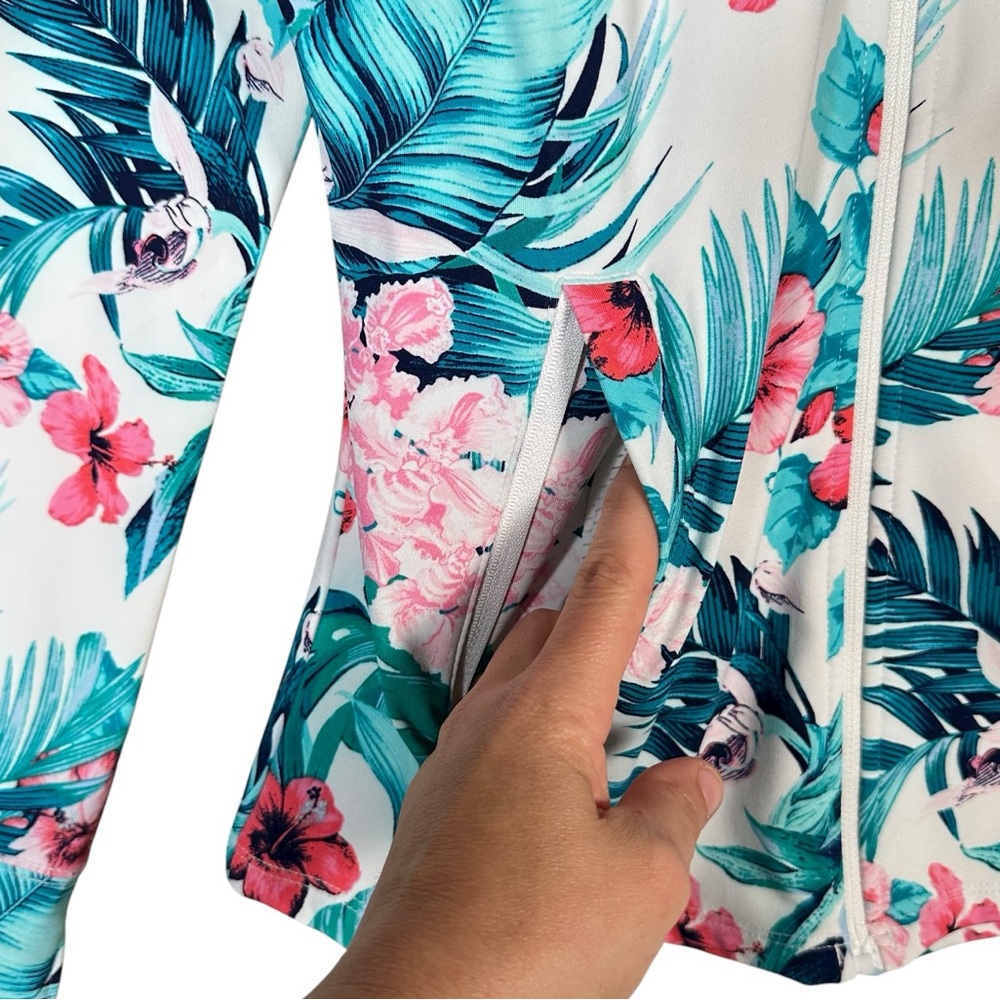 TOMMY BAHAMA Golf & Tennis Tropical Floral Palm Zip-Up Activewear Jacket - Picture 4 of 9